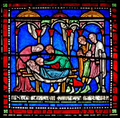 Detail aus dem Wunderfenster, das die Geschichte von Richard von Sunieve darstellt von English School