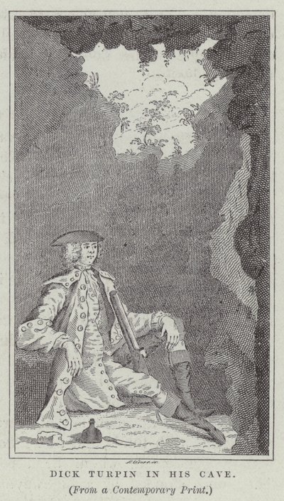 Dick Turpin in seiner Höhle (Gravur) von English School