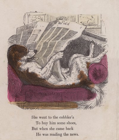 Hund liest die Zeitung The Field (farbige Gravur) von English School