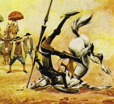 Don Quijote trieb Ronzinante an, aber das Pferd fiel von English School