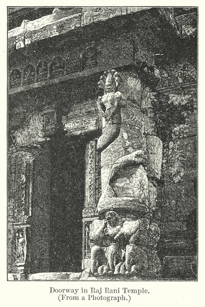 Türöffnung im Raj Rani Tempel (Gravur) von English School