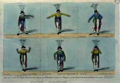 "Dramatische Aktion illustriert, oder Hamlets Rat an die Schauspieler: Passe die Aktion dem Wort und das Wort der Aktion an", veröffentlicht von Thomas Tegg, ca. 1811 von English School