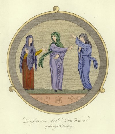 Kleider der angelsächsischen Frauen des 8. Jahrhunderts von English School