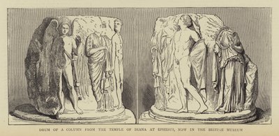 Trommel einer Säule aus dem Tempel der Diana in Ephesus, jetzt im British Museum (Stich) von English School