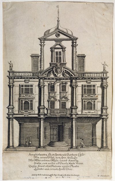 Dukes Theatre, Dorset Gardens, graviert von W. Sherwin (ca. 1645-1711) 1673 von English School