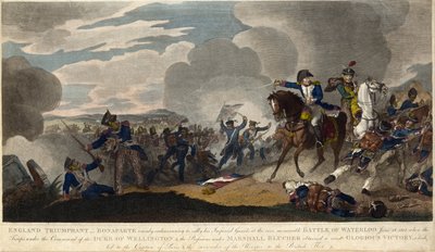 ENGLAND TRIUMPHANT. Napoleon versucht, die kaiserliche Garde in der Schlacht von Waterloo zu sammeln, ca. 1815 (Gravur) von English School
