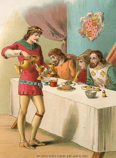 Edward, der Schwarze Prinz, bedient König John am Tisch von English School