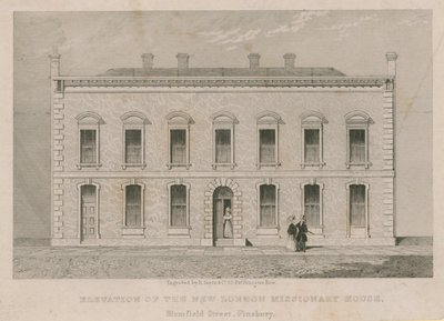 Ansicht des neuen London Missionary House, Blomfield Street, Finsbury von English School