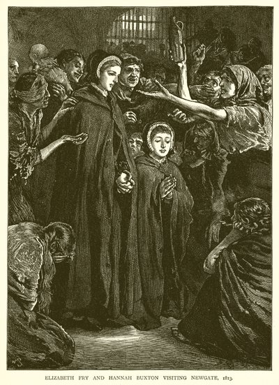 Elizabeth Fry und Hannah Buxton besuchen Newgate, 1813 von English School