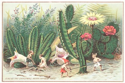 Elfen im Garten, Weihnachtskarte von English School