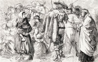 Englische Protestanten werden von irischen Katholiken während der irischen Rebellion von 1641 ertränkt, um 1865 von English School