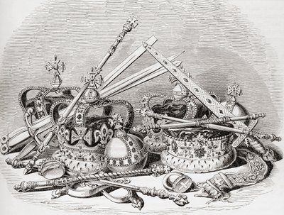 Englische Insignien, aus Old England: A Pictorial Museum, veröffentlicht 1847 von English School