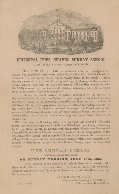 Episcopal Jews Chapel Sonntagsschule von English School