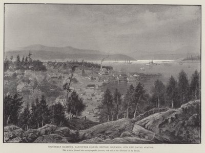 Esquimalt-Hafen, Vancouver Island, British Columbia, unsere neue Marinebasis (Gravur) von English School