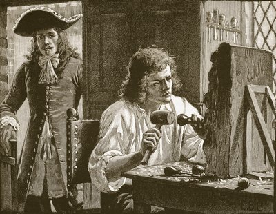 Evelyn entdeckt Grinling Gibbons, Illustration aus Cassells Illustrierter Geschichte Englands von English School