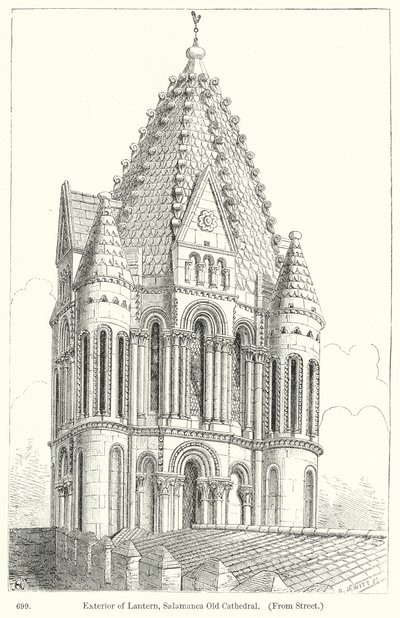 Außenansicht der Laterne, Alte Kathedrale von Salamanca (Gravur) von English School