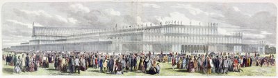 Außenansicht des Kristallpalastes, errichtet im Hyde Park für die Ausstellung der Industrie aller Nationen (kolorierte Gravur) von English School