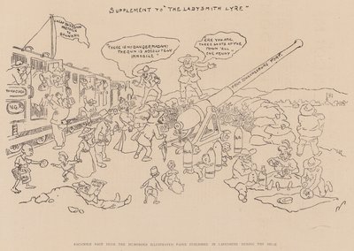 Faksimile-Seite aus der humorvollen illustrierten Zeitung, veröffentlicht in Ladysmith während der Belagerung (Lithografie) von English School