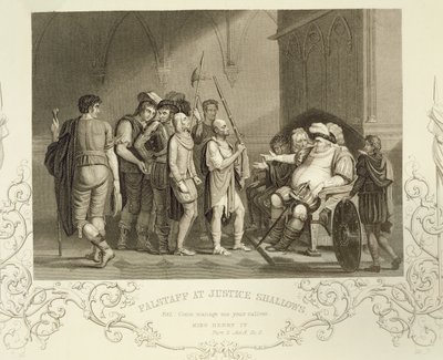 Falstaff bei Justice Shallow, in Heinrich IV (Teil 2) Akt III Szene 2, von William Shakespeare (1564-1616) von English School