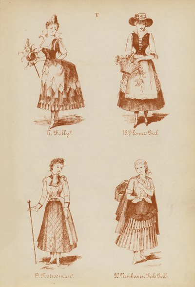 Kostüme: Narr, Blumenmädchen, Närrin, Newhaven Fischmädchen von English School