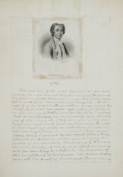 Farinelli, graviert von Henry Adlard (tätig 1828-69), ca. 1830 (Gravur & Tinte auf Papier) von English School