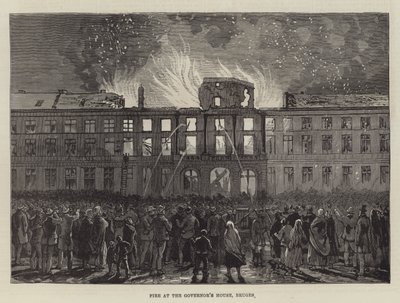 Feuer im Gouverneurshaus, Brügge (Gravur) von English School