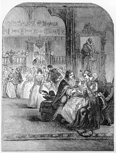 Erstes Treffen von Prinz Charles (1600-49) mit Prinzessin Henrietta (1609-69) in Paris von English School