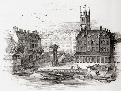 Fleet Ditch, London, England im Jahr 1749 an der Stelle, wo es in die Themse bei Bridewell mündete, aus Old England: A Pictorial Museum, veröffentlicht 1847 von English School