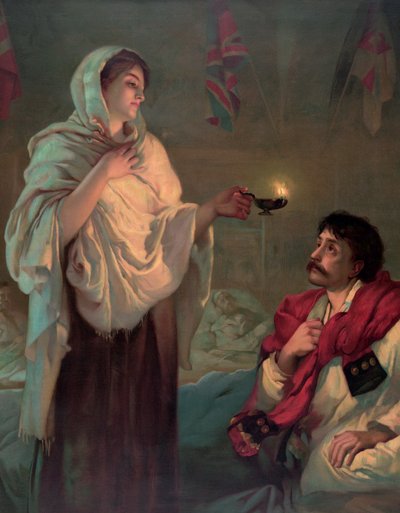 Florence Nightingale mit einer Öllampe von English School