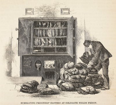 Desinfektion der Kleidung von Gefangenen im Coldbath Fields Prison, Illustration aus The Criminal Prisons of London and Scenes from Prison Life von Henry Mayhew und John Binny, veröffentlicht 1862 von English School