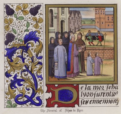 Begräbnis von Jehan De Lyon (farbige Gravur) von English School