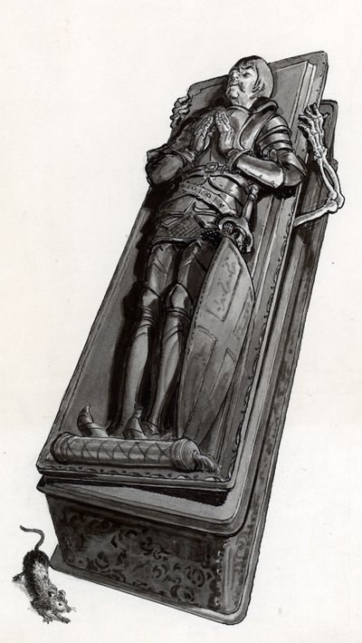 Grabdenkmal mit herauskommendem Skelett von English School