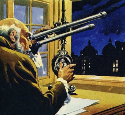 Galileo baute ein Teleskop und entdeckte vier Satelliten des Jupiter von English School