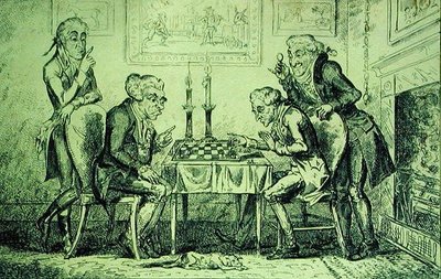 Schachspiel, graviert von George Cruikshank, veröffentlicht am 1. August 1835 von English School