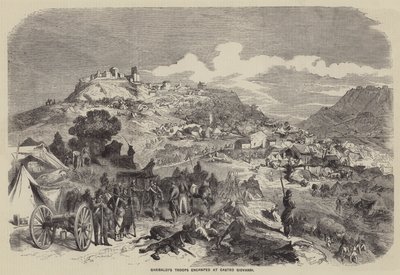 Garibaldis Truppen lagern bei Castro Giovanni (Gravur) von English School