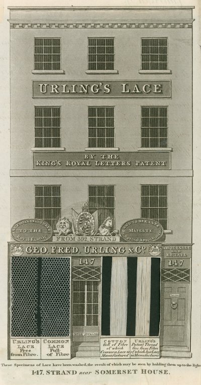 George Frederick Urling & Co, Spitzenverkäufer, 147 Strand, nahe Somerset House, London von English School