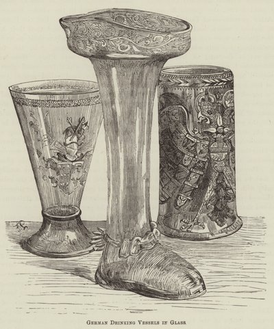 Deutsche Trinkgefäße aus Glas (Gravur) von English School