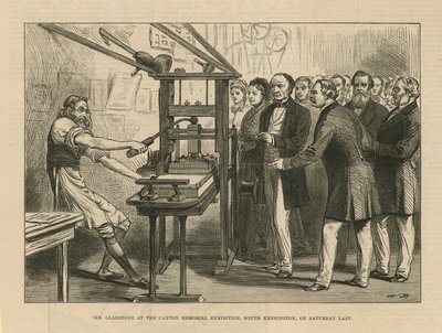 Gladstone bei der Caxton Memorial Ausstellung von English School