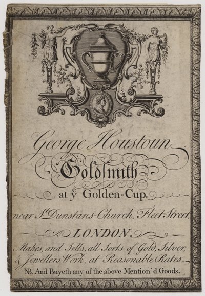 Goldschmiede und Silberschmiede, George Houstoun, Visitenkarte von English School