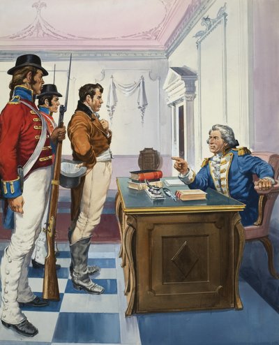 Gouverneur Bligh von New South Wales verhaftet John Macarthur von English School