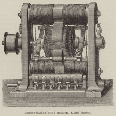 Gramme-Maschine mit 8 horizontalen Elektromagneten (Stich) von English School