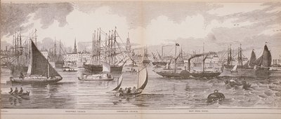 Großes Panorama von London, vom Fluss Thames aus in Richtung Shadwell, East India Docks und Limehouse, 1849 von English School