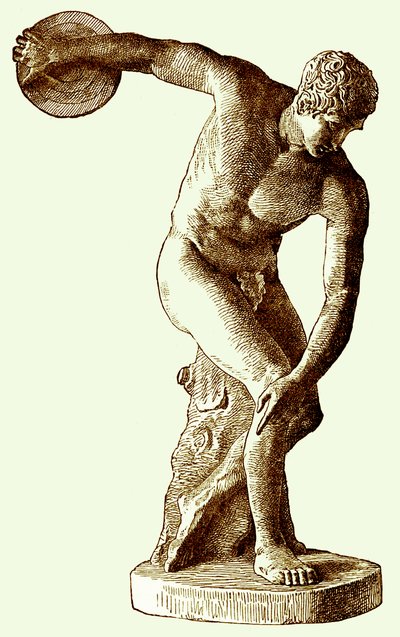 Griechischer Athlet, der den Diskus wirft, Illustration aus Cassells Illustrierter Universalgeschichte von Edward Ollier von English School