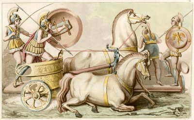 Griechische Soldaten in einem Streitwagen von English School