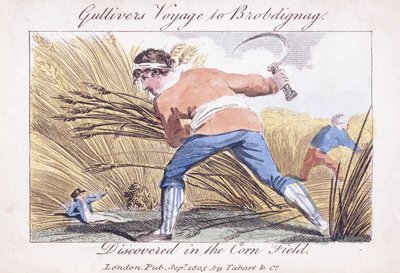 Gullivers Reise nach Brobdingnag, entdeckt im Maisfeld, 1805 von English School