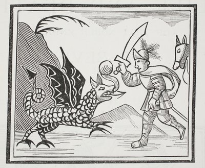 Guy und der Northumbrianische Drache, Illustration aus Chap-books des achtzehnten Jahrhunderts von John Ashton, veröffentlicht 1882 von English School