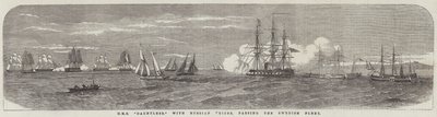 HMS „Dauntless“, mit russischen Preisen, die die schwedische Flotte passieren (Gravur) von English School