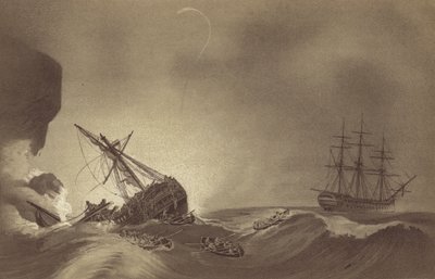 HMS Impetueux, kommandiert von Kapitän Thomas Byam Martin, rettet die Besatzung der HMS Venerable, unter dem Kommando von Kapitän J. Hunter, die am 24. November 1804 in Torbay, Devon, gestrandet ist von English School