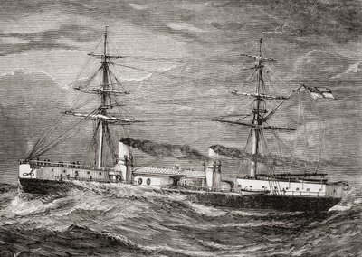 HMS Inflexible, Invincible Klasse Schlachtkreuzer der britischen Royal Navy, Illustration aus 