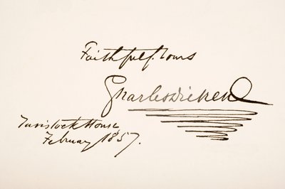 Handschrift und Unterschrift von Charles Dickens, 1857 von English School